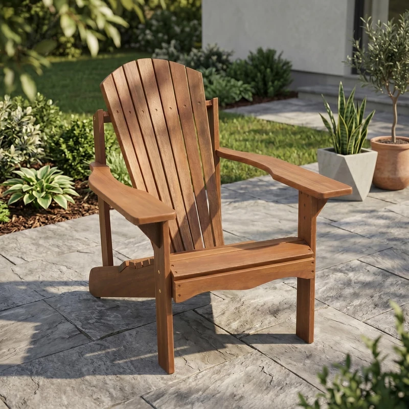 Furinno TIOMAN Patio Chair, Adirondack Outdoor Lawn Chair, Armchair in Teak Oil, for Patio, Garden, Porch, Light Wood