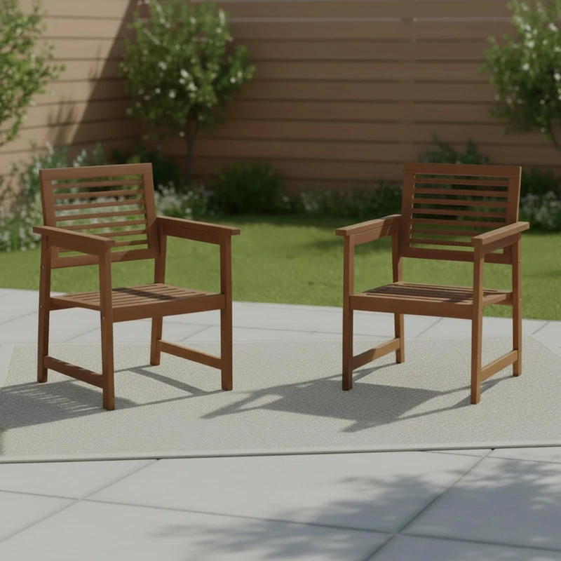 Furinno TIOMAN Patio Chair, Set of Two, Outdoor Lawn Chair, Armchair without Cushion, for Patio, Garden, Porch, Light Wood