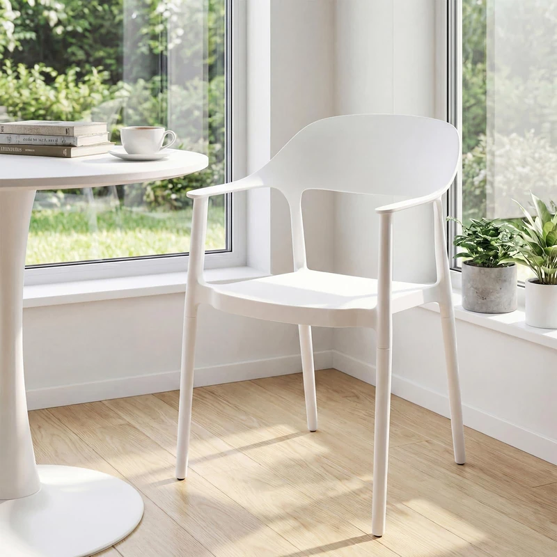 FANTASK Stackable Dining Room Chair, Kitchen Chair Made of Plastic, Maximum Load 150 kg, Stacking Chair Space-Saving for Dining Room and Kitchen (1, White)