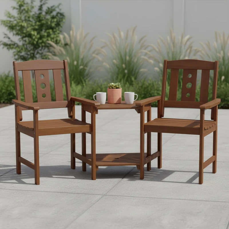Furinno TIOMAN Outdoor Dining Set, Wood Patio Set, Chairs for 2 & Side Table, for Patio, Garden, Porch, Light Wood