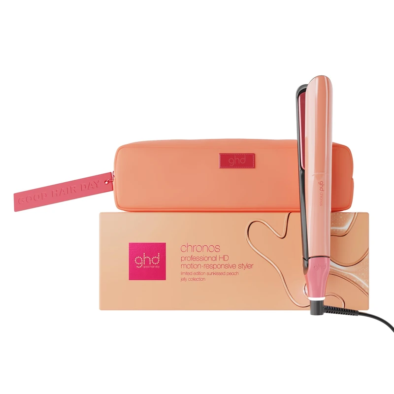 ghd Chronos Limited Edition Hair Straightener in Sun-Kissed Peach with Matching Heat-Resistant Bag - Most Advanced Styler, Faster Styling, No Extreme Heat Damage - for All Hair Types (UK Plug)