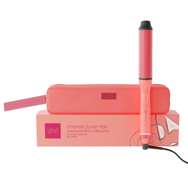 ghd Chronos Curve Limited Edition Max Wand (38mm Barrel) in Candy Coral - with Matching Heat-Resistant Bag