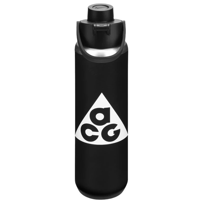 NIKE SS Recharge Chug Bottle 24oz 709 ml Stainless Steel Water Bottle Sports Bottle Training Fitness Graphic ACG, Black/Black/Summit White