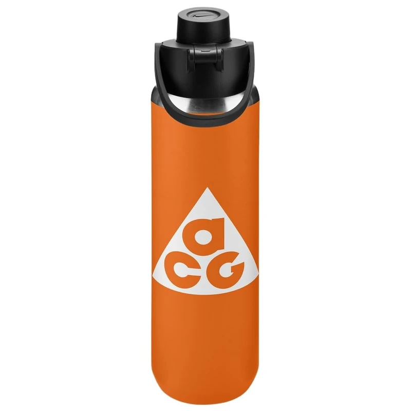 NIKE SS Recharge Chug Bottle 24oz 709 ml Stainless Steel Water Bottle Sports Bottle Training Fitness Graphic ACG, Safety Orange/Black/Summit White