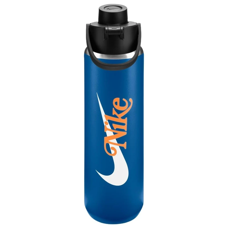 NIKE SS Recharge Chug Bottle 24oz 709 ml Stainless Steel Water Bottle Sports Bottle Training Graphic, Blue Jay/Black/Total Orange