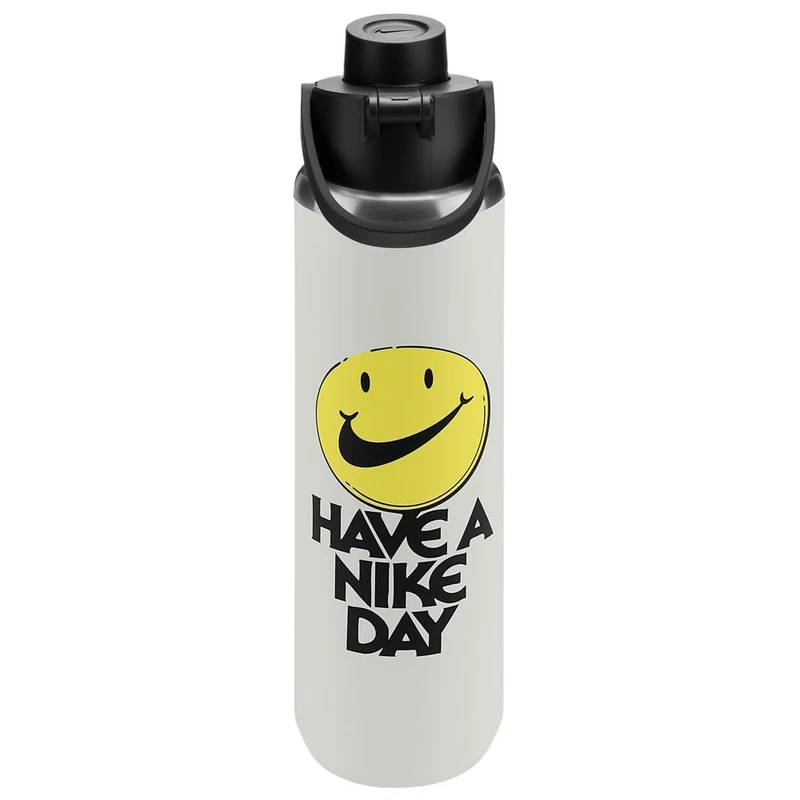 NIKE SS Recharge Chug Bottle 24oz 709 ml Stainless Steel Water Bottle Sports Bottle Training Graphic, Summit White/Black/Yellow Pulse
