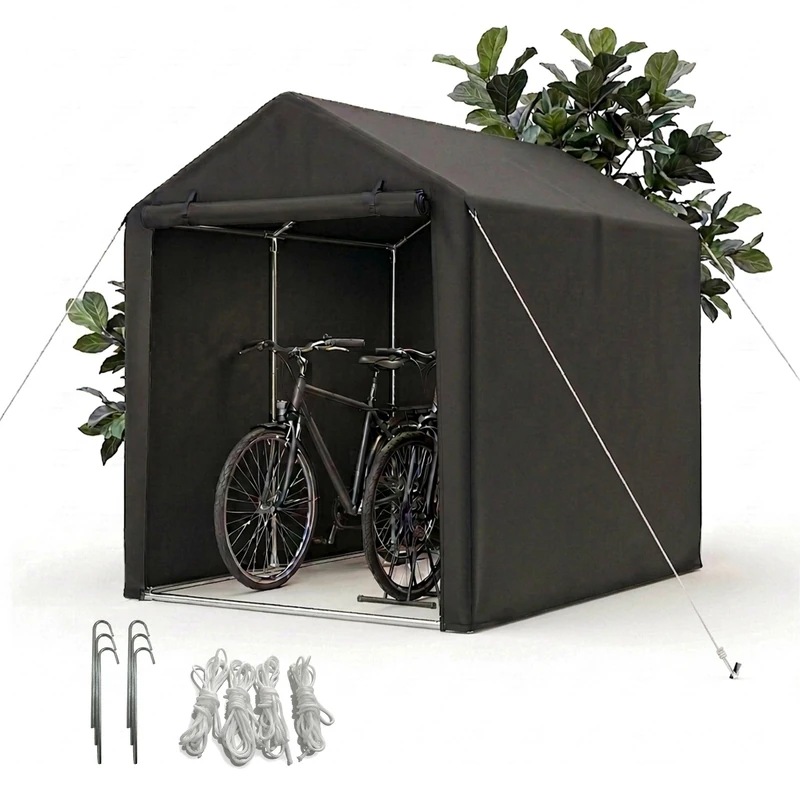 Relaxdays Mobile Bicycle Garage 2 Bikes H x W x D: 160 x 120 x 180 cm Window Zip Door Bicycle Box Black