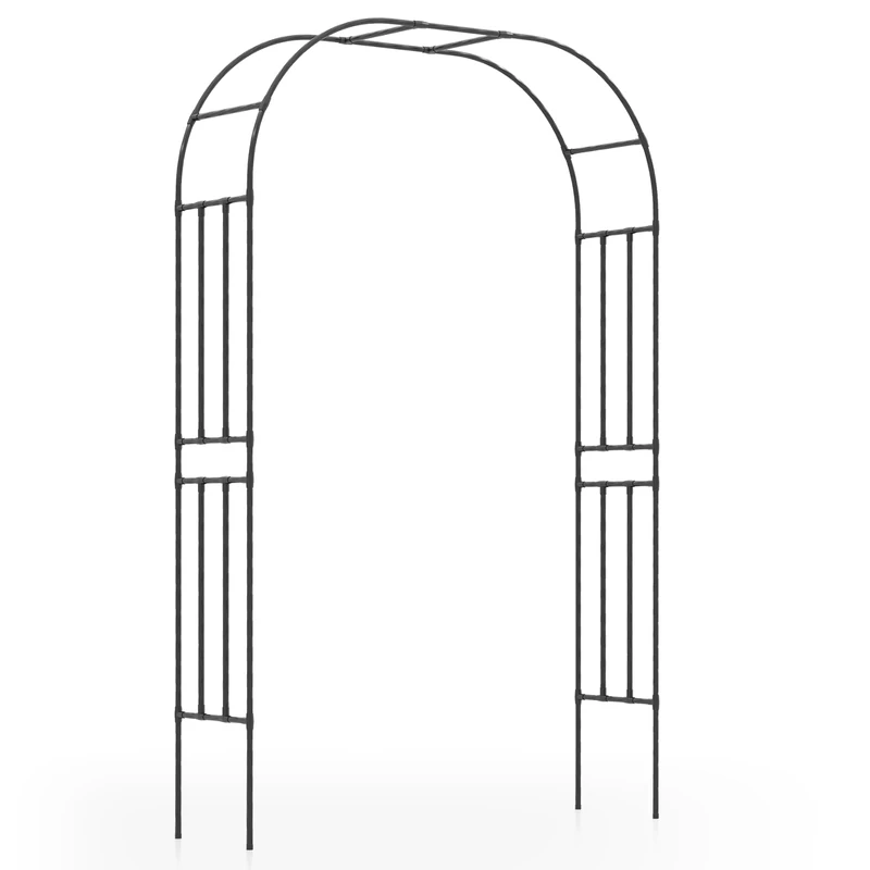 GiantexUK Metal Garden Arch, Heavy Duty Trellis Pergola Arbour, Roses Climbing Plants Support Archway for Lawn Patio Wedding Ceremony (158x42x245cm, Straight Patterns)