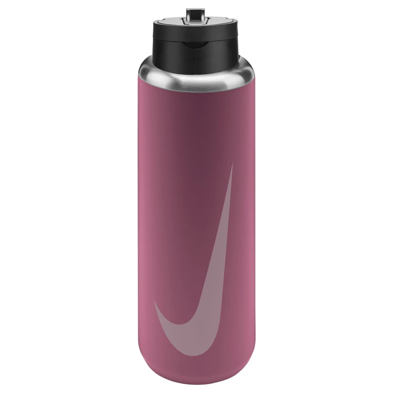 Nike SS Recharge Straw Bottle 24oz 709 ml Stainless Steel Water Bottle Sports Bottle Training Fitness with Straw, Peony/Black/Pink Foam