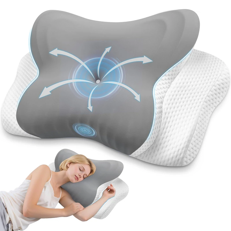 MISSCOZY Ergonomic Pillow for Side Sleeper-Cervical Pillow for Neck Pain Relief, Anti Snore Sleep Apnea,Butterfly Memory Foam Neck Support Side/Back/Stomach Sleepers,Washable Cover No.HK30001（Grey）