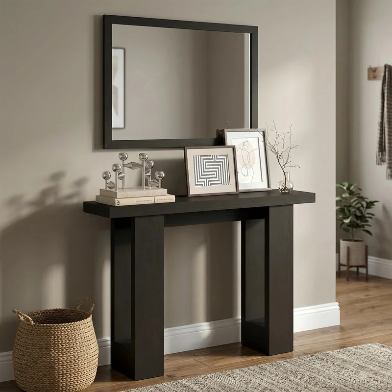 Furinno ARA Entryway Table 119.4cm, Narrow Console Table, Sofa Table with 2 Bottom Shelf, Couch Table Behind Sofa, Farmhouse Entryway Table for Entrance, Hallway, Living Room, Black Dark Oak