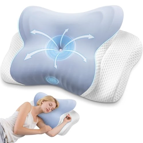 MISSCOZY Ergonomic Pillow for Side Sleeper-Cervical Pillow for Neck Pain Relief, Anti Snore Sleep Apnea,Neck Support Side/Back/Stomach Sleepers,Washable Cover No.HK30001（Blue）