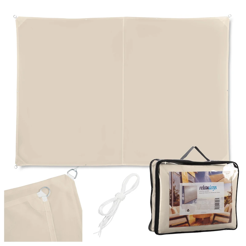 Relaxdays Shade Sail, Rectangular, Water-Repellent, UV-Protection with Tethers, Balcony Canopy, Various Sizes, Beige