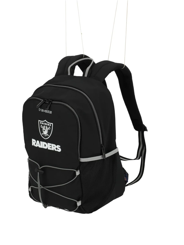 Travelite NFL Las Vegas Raiders Sports Backpack Made of Durable Nylon with Padded Laptop Compartment 13 Inches, Snap On Function and Padded Back, Ideal for Everyday/Sports, 27 x 41 x 19 cm