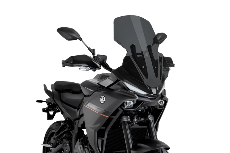 Puig 22765F Touring Screen tall and aerodynamic in 4 mm CN acrylic with rounded profile, flat upper section and deflectors improving protection, Dark Smoke