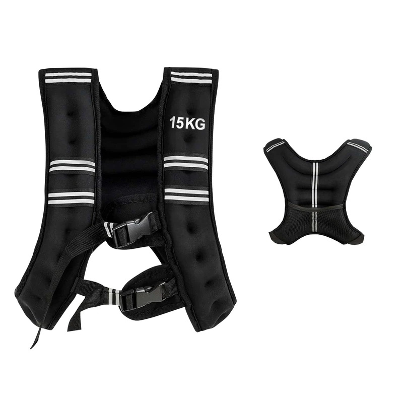 GYMAX 5kg/15kg Weight Vest, Strength Training Weighted Vests with Adjustable Buckles, Mesh Bag and Reflective Strip, Workout Vest for Adult & Child, Black (15kg)
