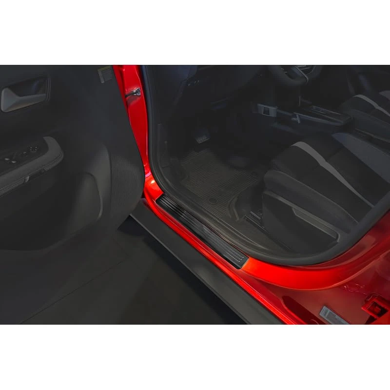 Avisa Black Stainless Steel door sill protectors compatible with Opel Frontera (EV) 2024- - 'Lines' - 4-pieces