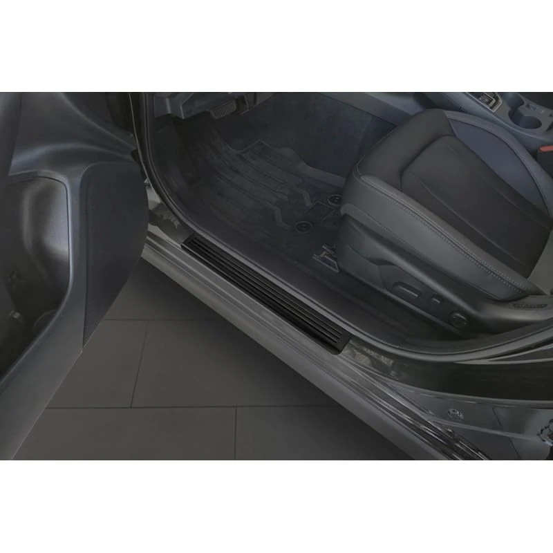 Avisa Matt Black Inox door sill protectors compatible with Subaru Crosstrek III 2023- - 'Lines' - 4-pieces - Image 1