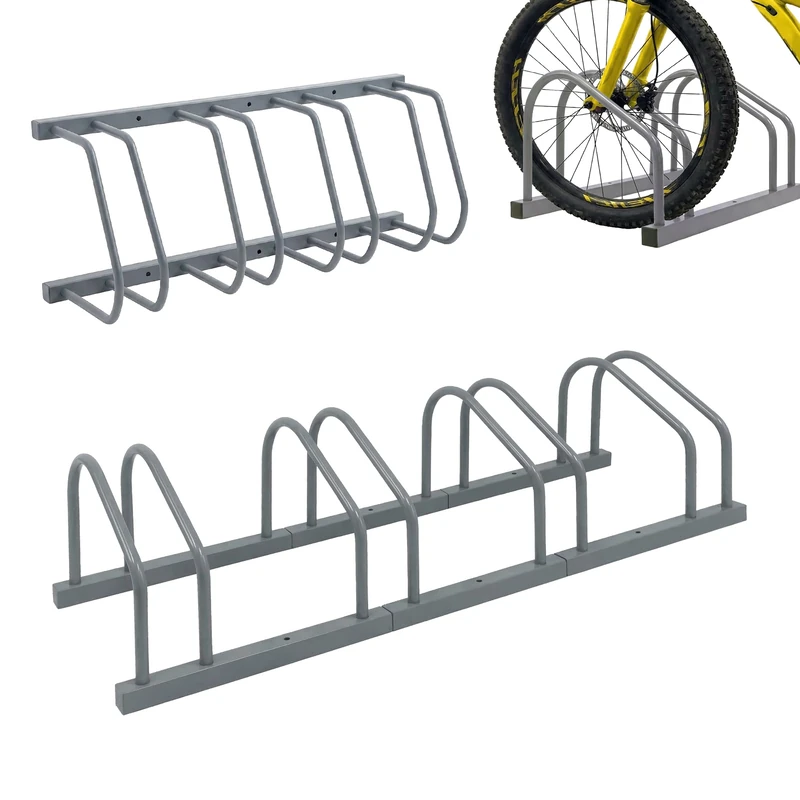 Relaxdays Bike Stand – Floor/Wall mount, 4 bikes, up to 65 mm tyres, garage/courtyard side-by-side steel rack, silver
