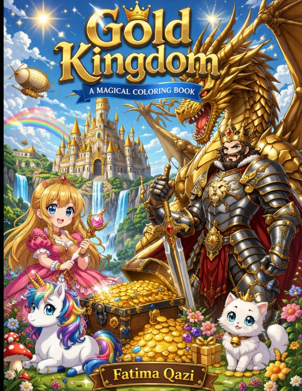 Gold Kingdom Coloring Book for Kids Ages 7–14: Epic Fantasy Adventure with Dragons, Warriors, Magical Queens, Wolves & Legendary Swords