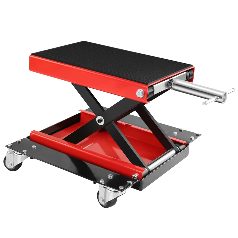 GarveeTech 500kg (1100lb) Motorcycle Scissor Lift Jack with Caster Wheels, Heavy Duty Motorbike Stand with Wide Deck, 140mm-390mm Height Center Scissor Lift for Cruisers, Touring, ATVs & Dirt Bikes