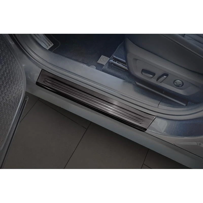 Avisa Black Stainless Steel Door sill protectors compatible with Mitsubishi Outlander IV 2025- - 'Lines' - 4-pieces