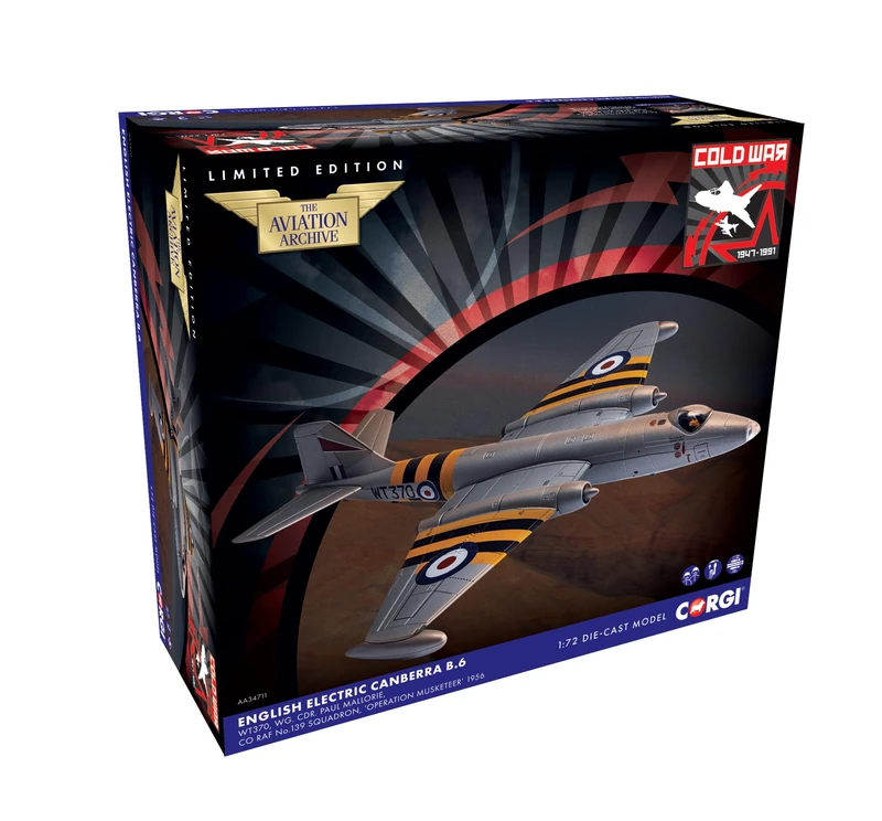 Corgi AA34711 Aviation Archive English Electric Canberra B.6 WT370, Wg. Cdr. Paul Mallorie Die-Cast Collectors Model Aircraft