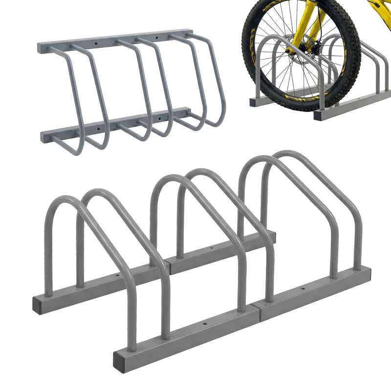 Relaxdays Bike Stand – Floor & Wall Mount, 3 Bikes, Up to 65 mm Tyre Width, Garage & Yard, Steel, Silver