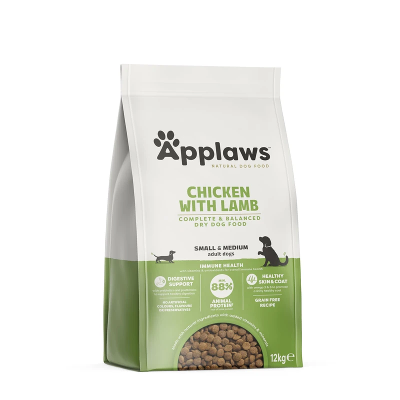 Applaws Complete and Grain Free Dry Adult Dog Food 12kg Chicken with Lamb, Small Mediuim Breeds, High Protein Dog Kibble (Pack of 1)
