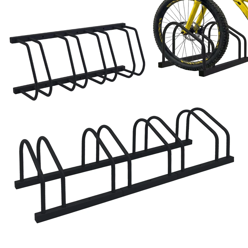 Relaxdays Bike Stand - Floor/wall, 4-bike, tyre width up to 65 mm, garage, courtyard, row rack, steel, black