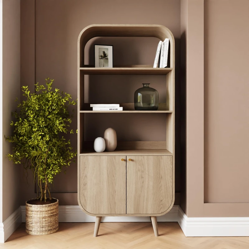 GFW Vionna Bookcase & Shelving Unit Modern Wooden Storage Cabinet with Multi-Tier Shelves for Home & Office