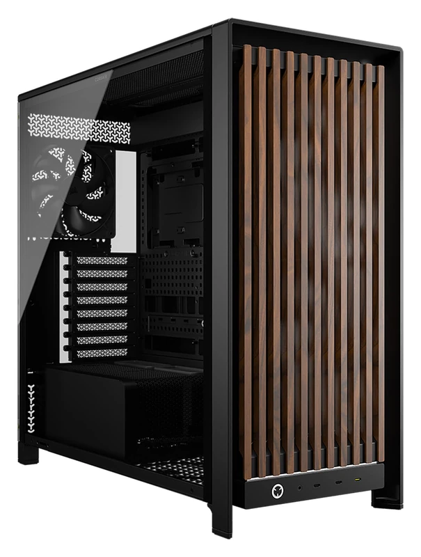 CORSAIR FRAME 5000D WOOD RS Mid-Tower ATX PC Case – Solid Wood Airflow Panel, 3x Pre-Installed Fans, Modular Customisation, Spacious Interior, GPU Anti-Sag – Black/Walnut - Image 1