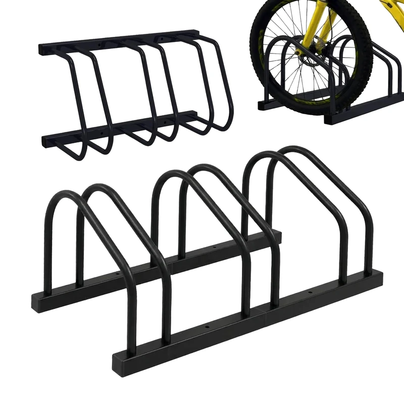 Relaxdays Bike Stand, Floor & Wall Mount, 3 Bikes, up to 65 mm Tyres, Garage & Yard, Side-by-Side, Steel, Black