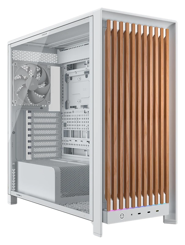 CORSAIR FRAME 5000D WOOD RS Mid-Tower ATX PC Case – Solid Wood Airflow Panel, 3x Pre-Installed Fans, Modular Customisation, Spacious Interior, GPU Anti-Sag – White/Oak - Image 1