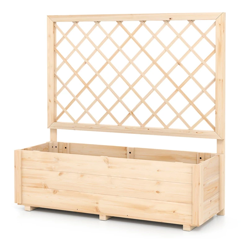 GiantexUK Raised Garden Bed with Trellis (Natural, 98x34x104cm)