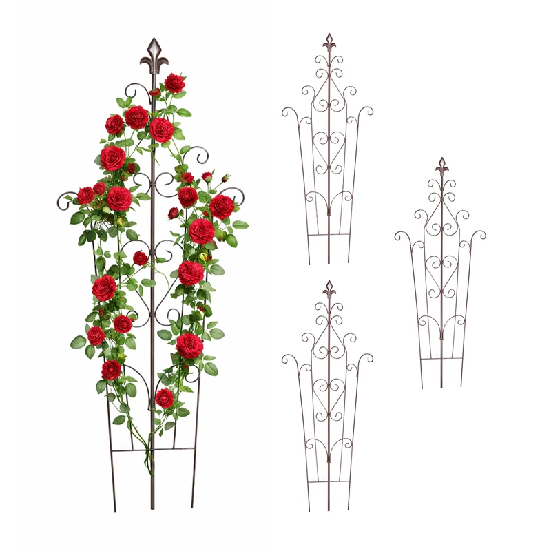 Relaxdays Trellis, set of 4, HxW: 100x40 cm, vintage metal plant supports for climbing plants, brown
