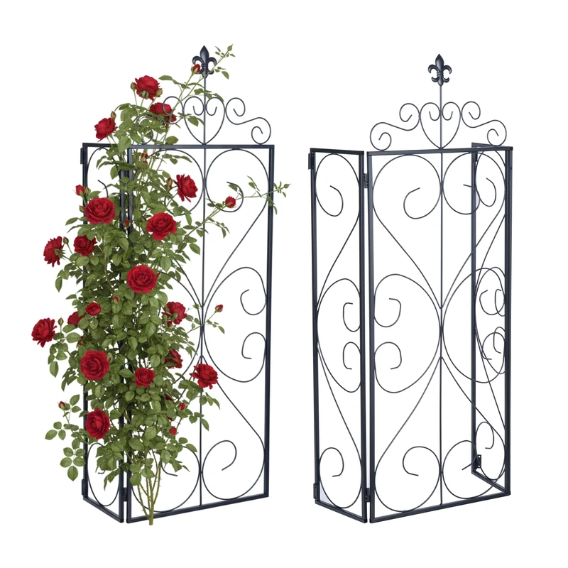 Relaxdays Trellis, set of 2, HWD: 122 x 40 x 20 cm, metal, for climbing plants, garden, rose support, black