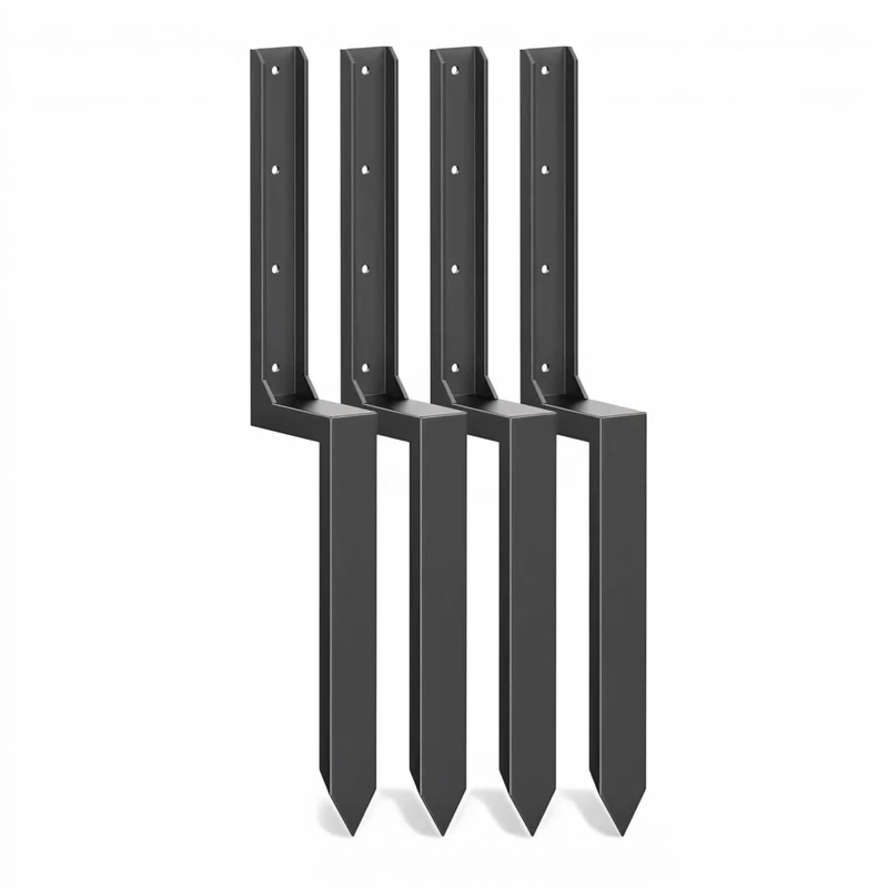 Nicoman Metal Fence Post Support Brackets, Pre-Formed Ready-to-Install, Ground Anchor Spikes, Heavy Duty Steel, Outdoor Garden Fence Support Stakes (Pack of 4)