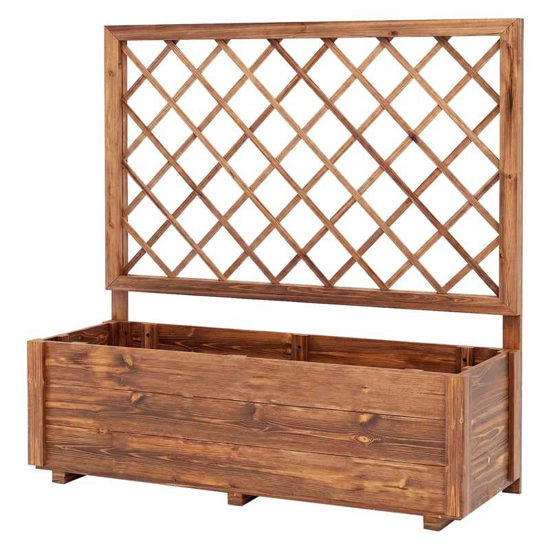 GiantexUK Raised Garden Bed with Trellis (Brown, 98x34x104cm)