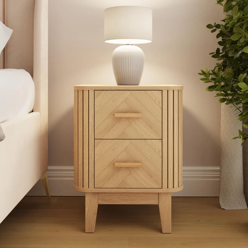 GFW Axel 2 Drawer Bedside Table, Wooden Bedside Cabinet, Small Bedroom Storage Unit, Modern Nightstand, Oak Effect Furniture - Image 1