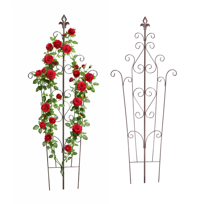 Relaxdays Trellis, set of 2, HxW: 100x40 cm, vintage metal support for climbing plants, garden pots, brown