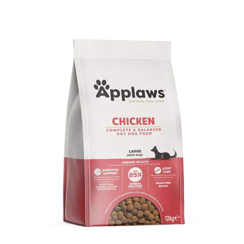 Applaws Complete and Grain Free Dry Adult Dog Food 12kg Chicken, Large Breeds, High Protein Dog Kibble (Pack of 1)
