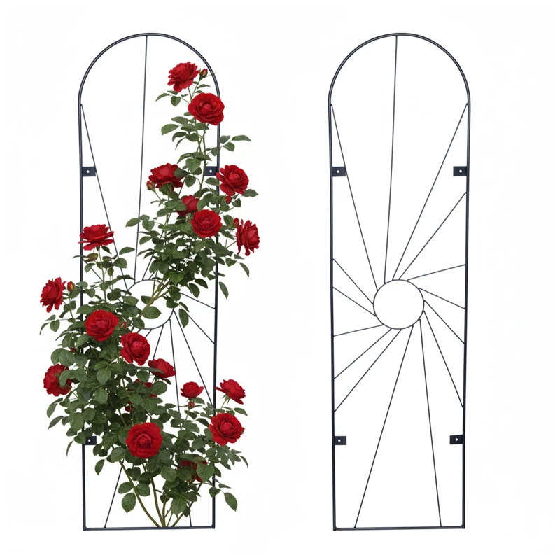 Relaxdays Trellis, set of 2, Sun design, HxW 140 x 38 cm, wall-mounted climbing support, steel, black - Image 1