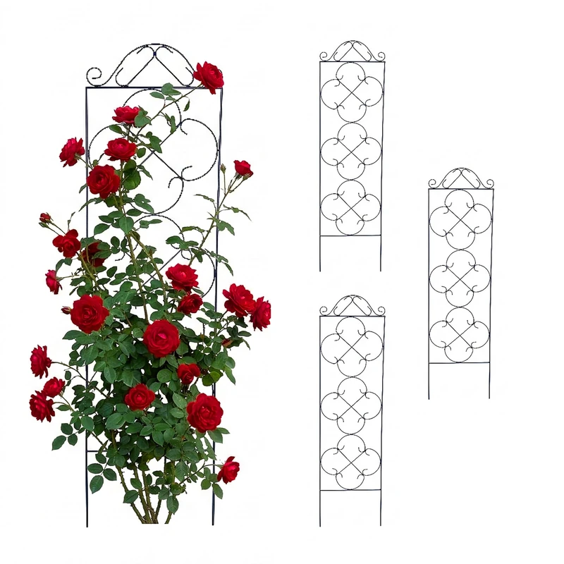 Relaxdays Trellis, set of 4, HxW 116 x 31.5 cm, steel, support for climbing plants and roses, garden, black