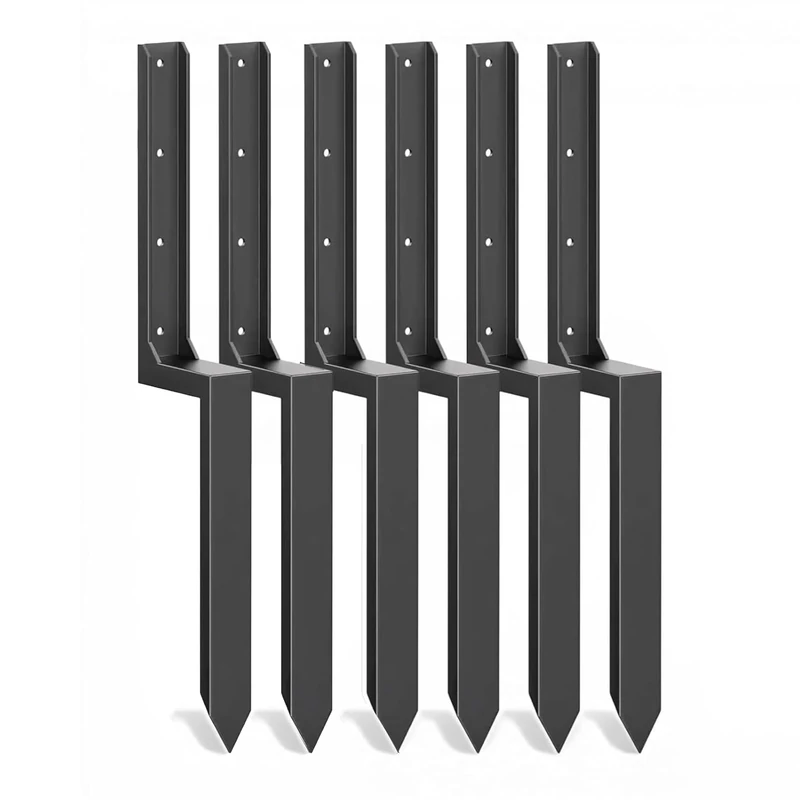 Nicoman Metal Fence Post Support Brackets, Pre-Formed Ready-to-Install, Ground Anchor Spikes, Heavy Duty Steel, Outdoor Garden Fence Support Stakes (Pack of 6)