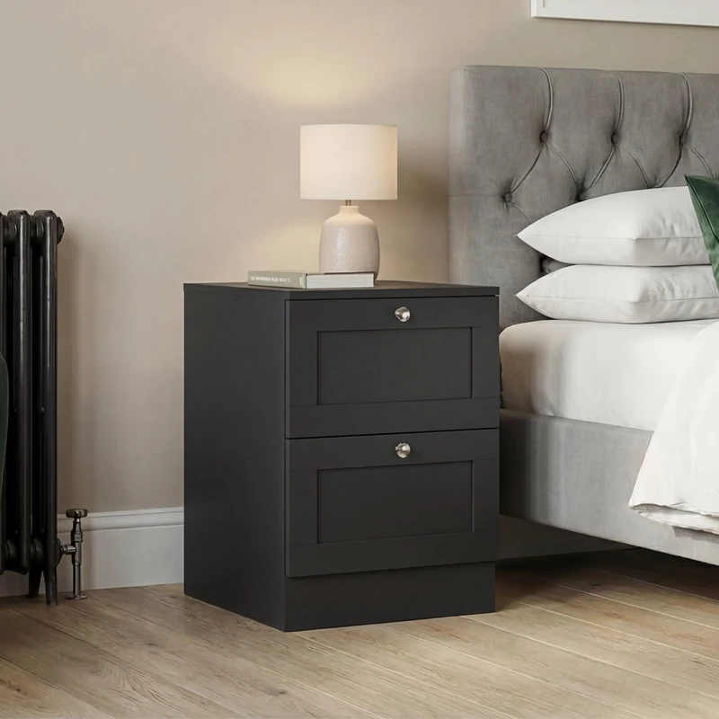 Vida Designs Altino 2 Drawer Bedside Table Set of 2 | Black | 53H x 40W x 36D cm | Compact Space-Saving Nightstand | Engineered Wood | Modern Shaker Style | Ideal for Bedroom, Guest Room