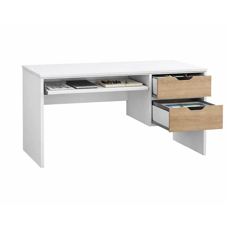 Kidsaw Modern Home Office Desk with Storage Drawers, White/Oak Effect