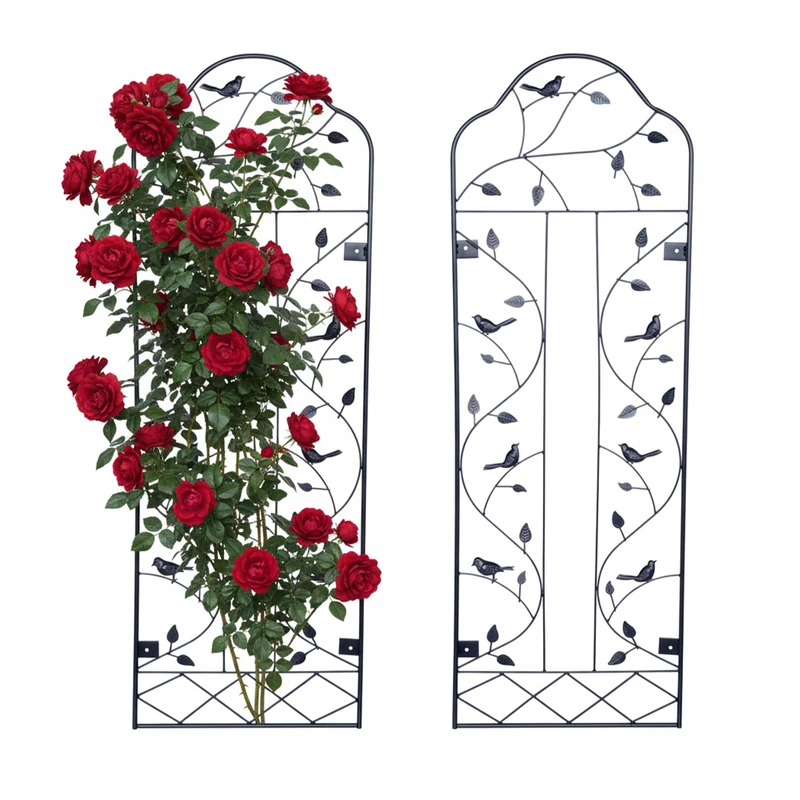 Relaxdays Trellis, set of 2, birds, HxW 110 x 38 cm, climbing plant support, wall-mounted, steel, black