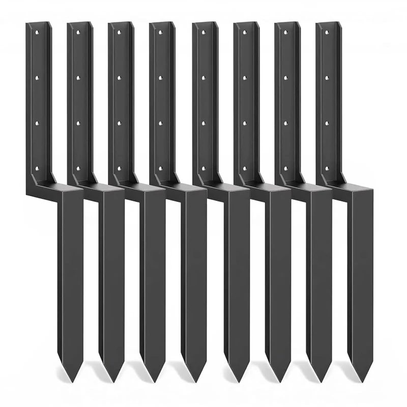 Nicoman Metal Fence Post Support Brackets, Pre-Formed Ready-to-Install, Ground Anchor Spikes, Heavy Duty Steel, Outdoor Garden Fence Support Stakes (Pack of 8)