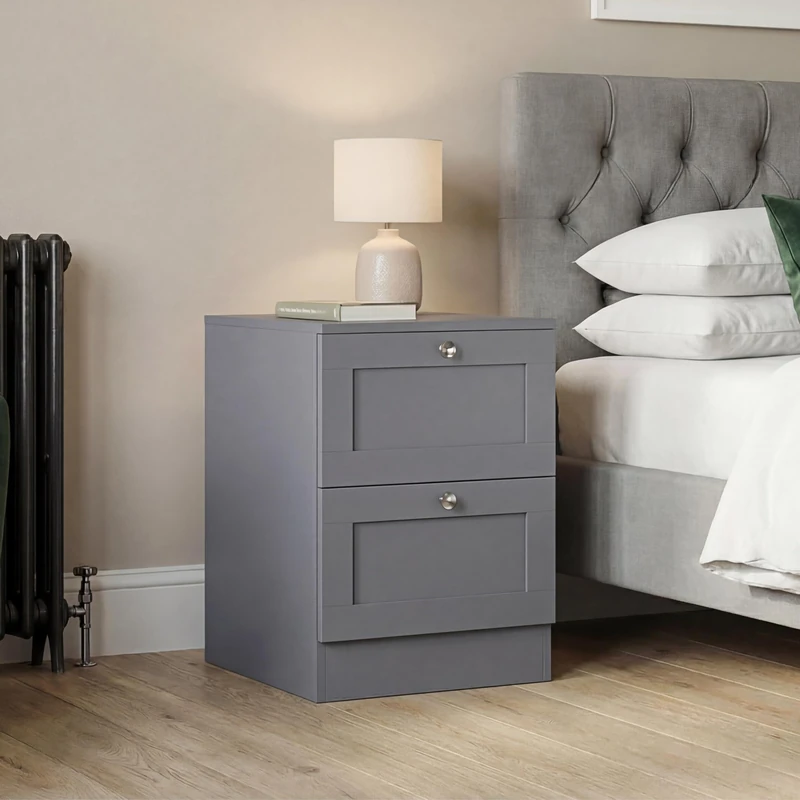 Vida Designs Altino 2 Drawer Bedside Table Set of 2 | Grey | 53H x 40W x 36D cm | Compact Space-Saving Nightstand | Engineered Wood | Modern Shaker Style | Ideal for Bedroom, Guest Room - Image 1